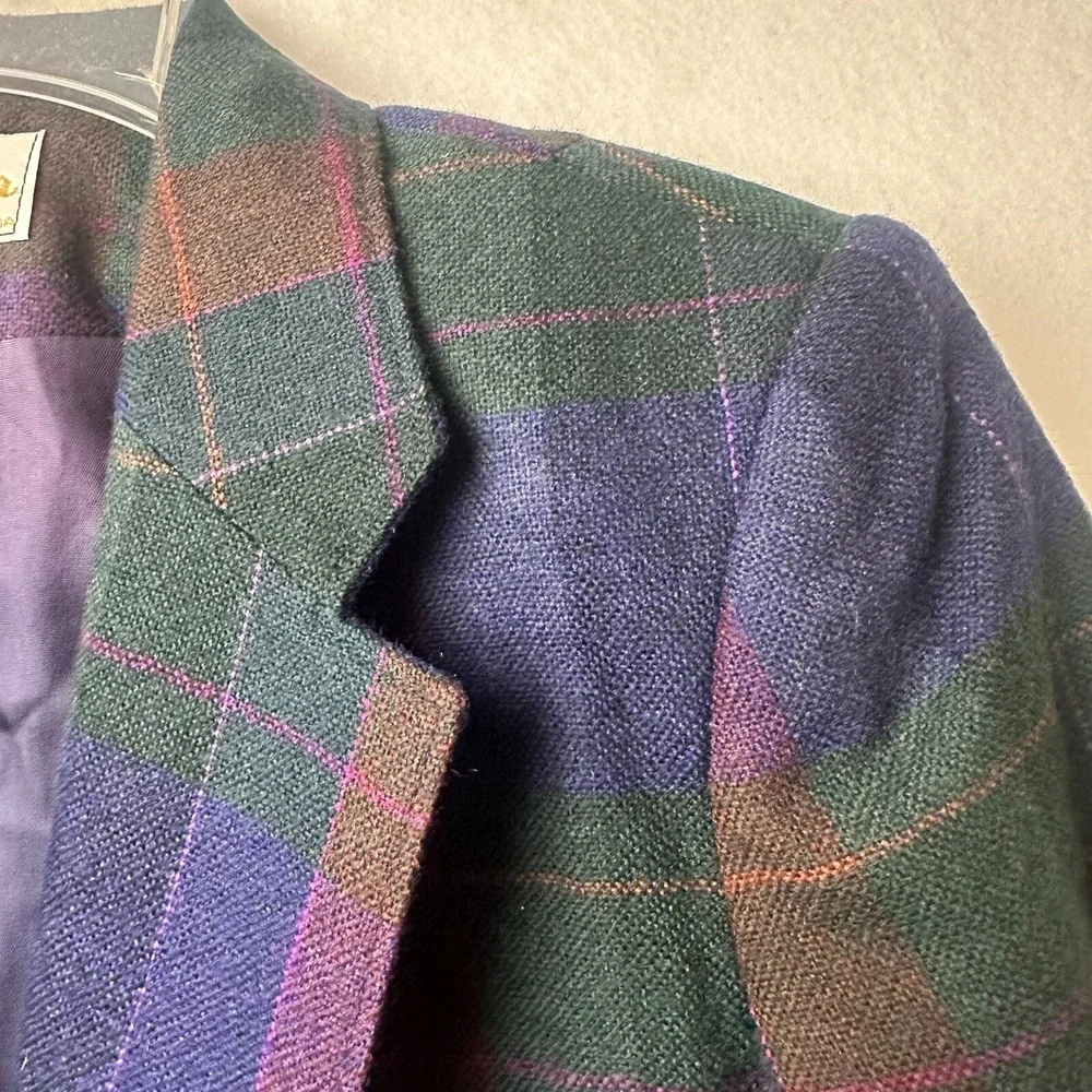 Vintage Collegian‎ of California Wool Plaid Blazer Purple Green Blue Size 9/10